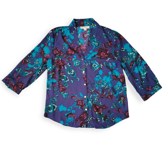 Dana Buchman Paisley Gold Front Button 3/4 Sleeve Blouse Women Sz M - Picture 1 of 8